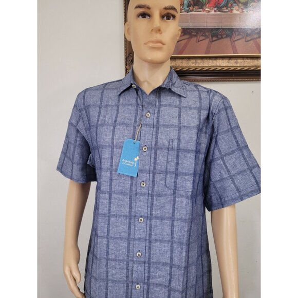 Caribbean Mens Shirt Size L Linen Blend Short Sleeve button Up blue gray (35) - Picture 2 of 10